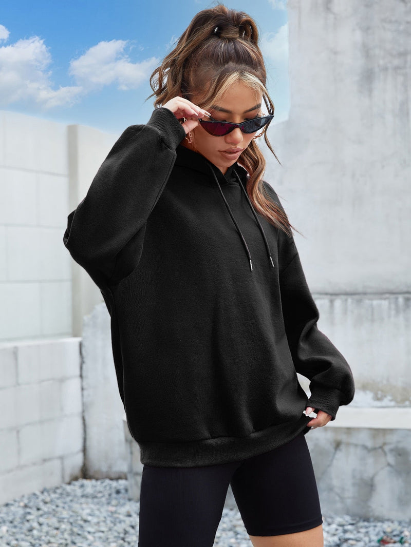 Ezwear sudadera con capucha casual de hombros caidos para mujer con estampado de eslogan, otono/invierno