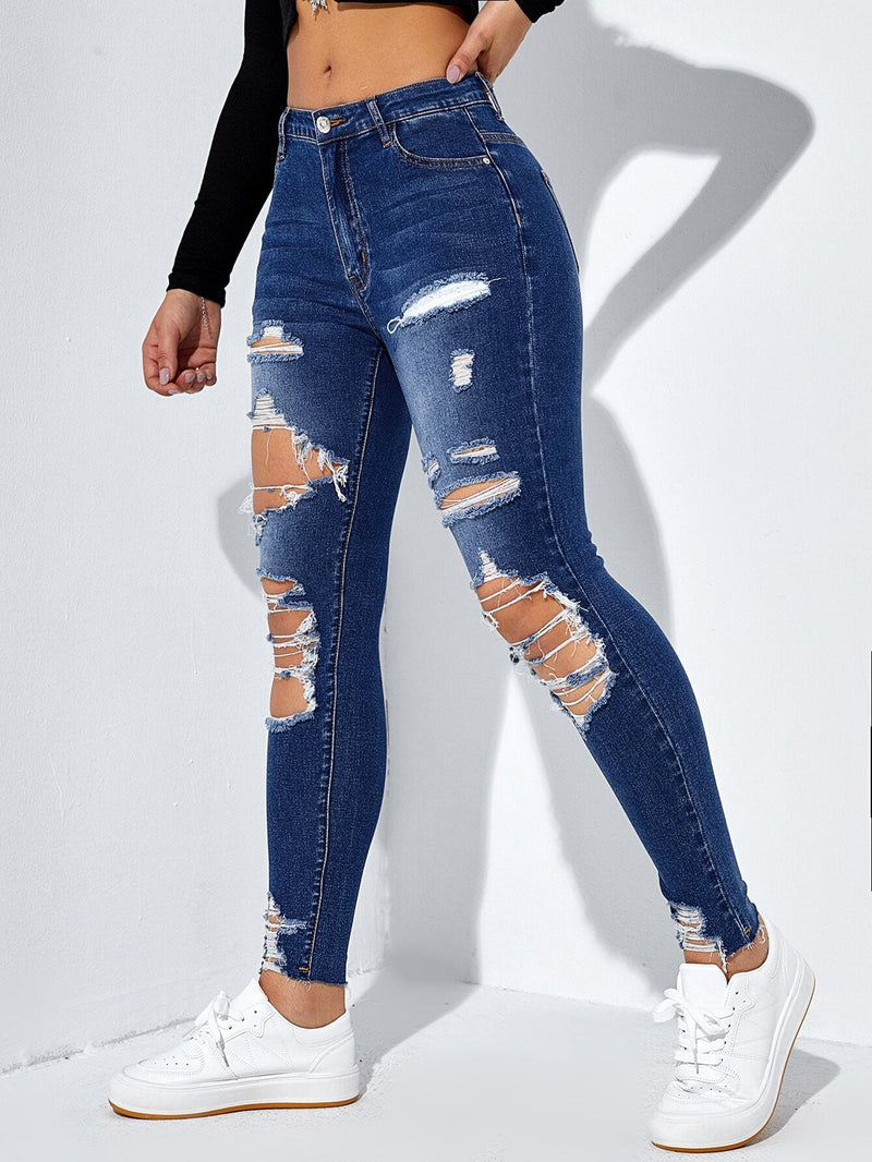 ICON Jeans ajustados con abertura desgarro bajo crudo