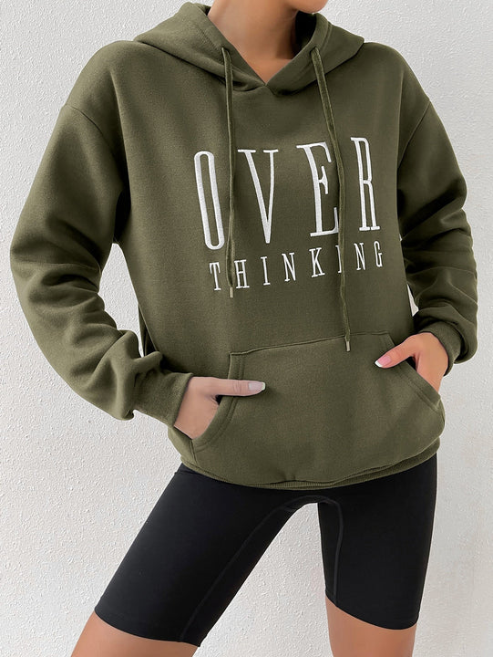 Moosta sudadera holgada de manga larga con capucha, estampado de "women over thinking", estilo casual, para otono/invierno