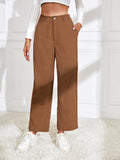 Ezwear pantalones de talle alto con bolsillo oblicuo de pana