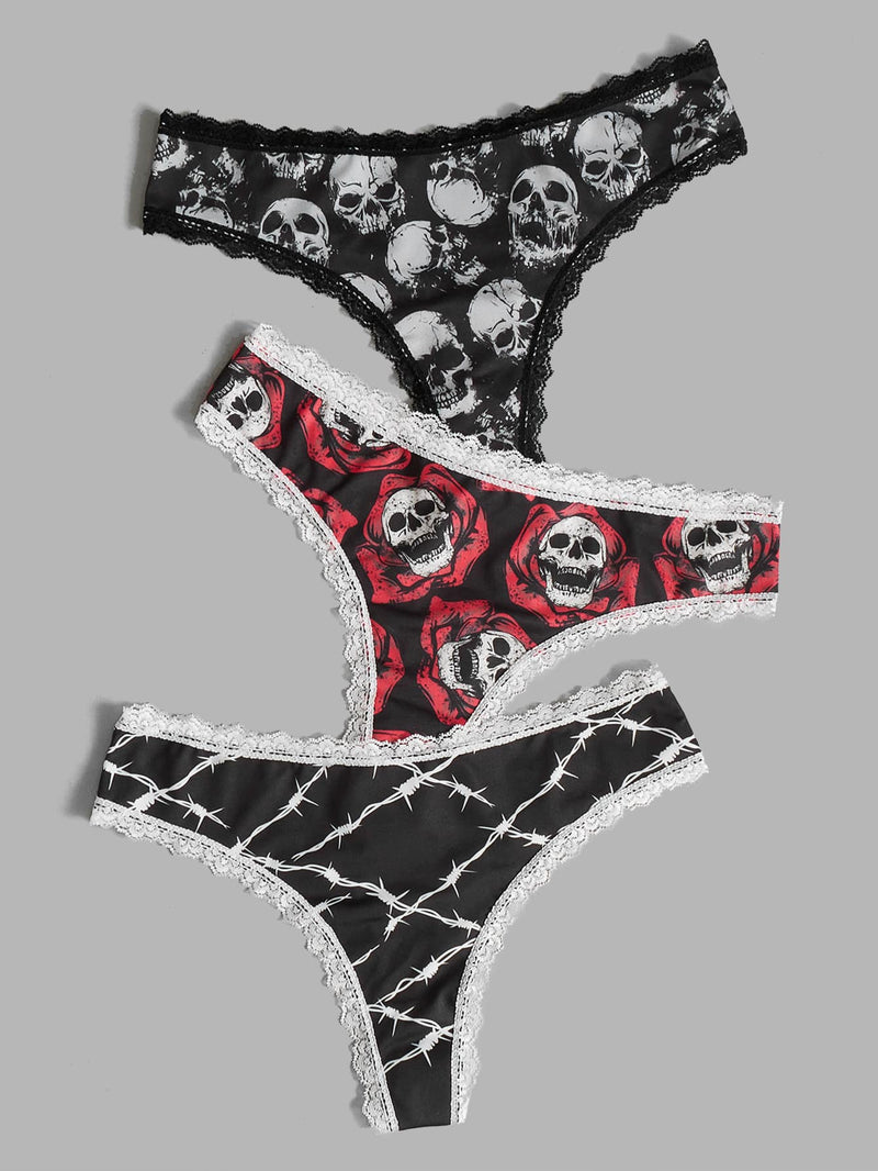 ROMWE Goth 3 piezas Set bragas estampado de craneo