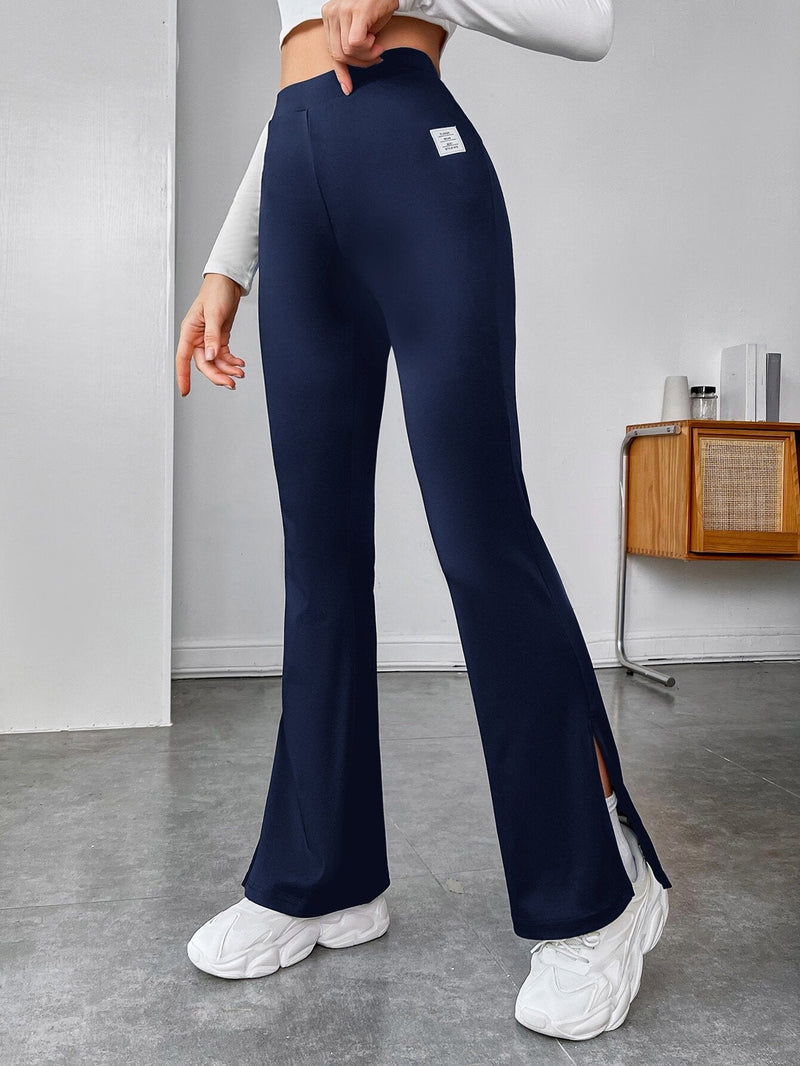 EZwear Pantalones acampanados con diseno de parche bajo con abertura