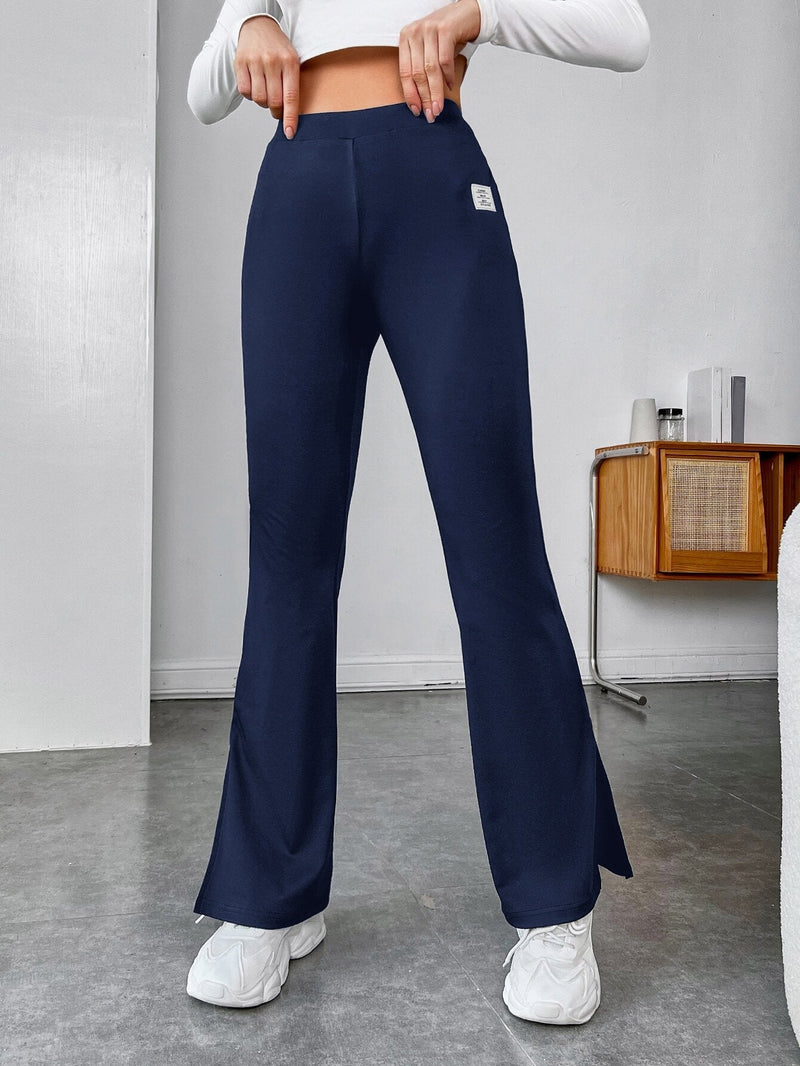 EZwear Pantalones acampanados con diseno de parche bajo con abertura