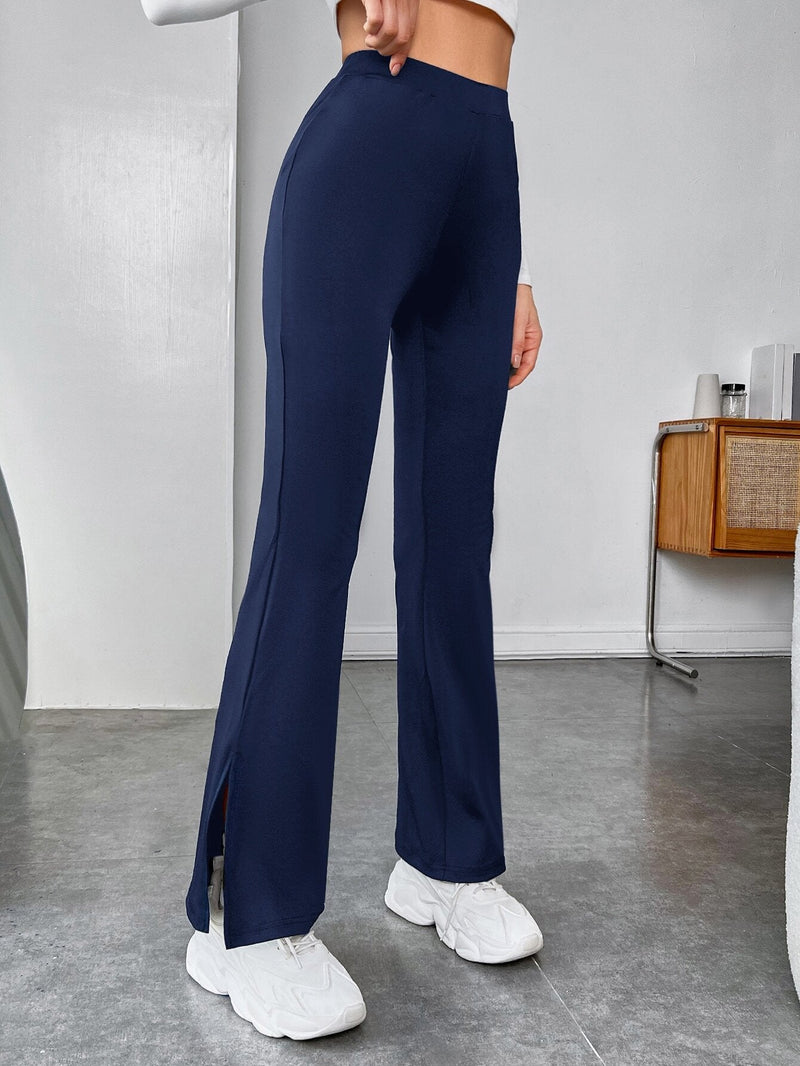 EZwear Pantalones acampanados con diseno de parche bajo con abertura