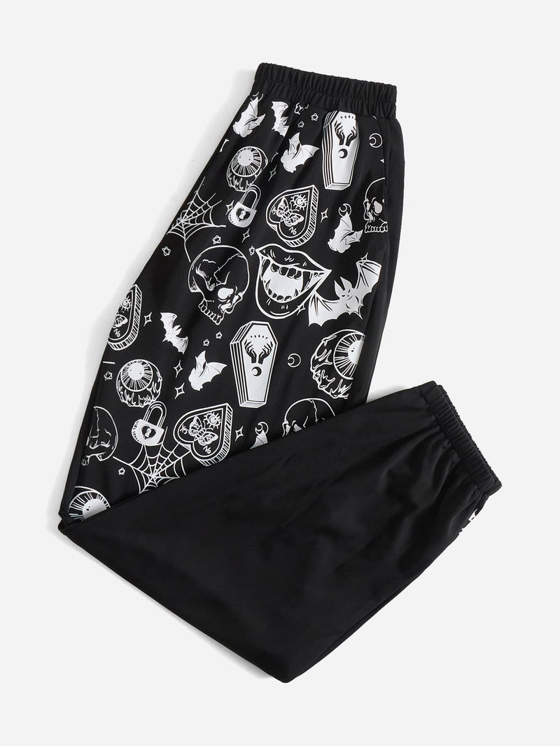 ROMWE Goth Pantalones deportivos con estampado de craneo