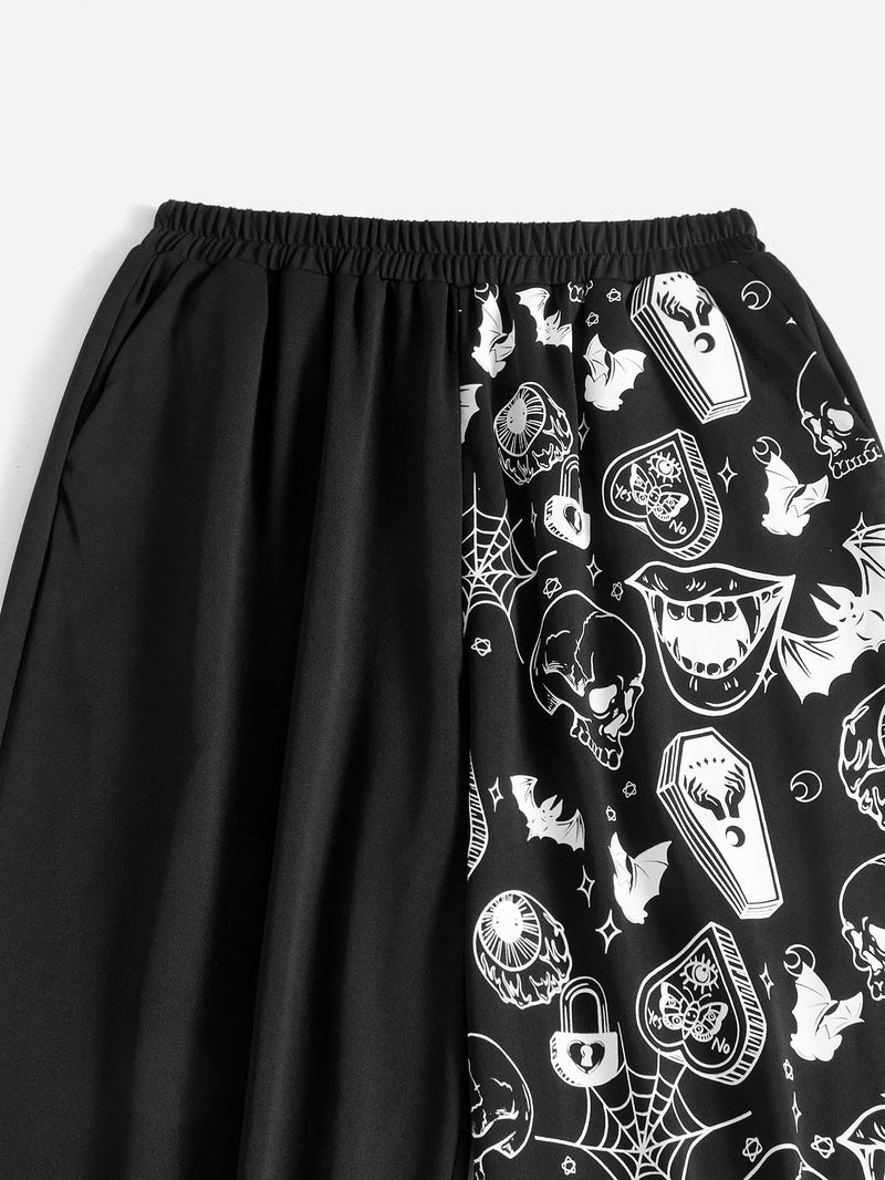 ROMWE Goth Pantalones deportivos con estampado de craneo