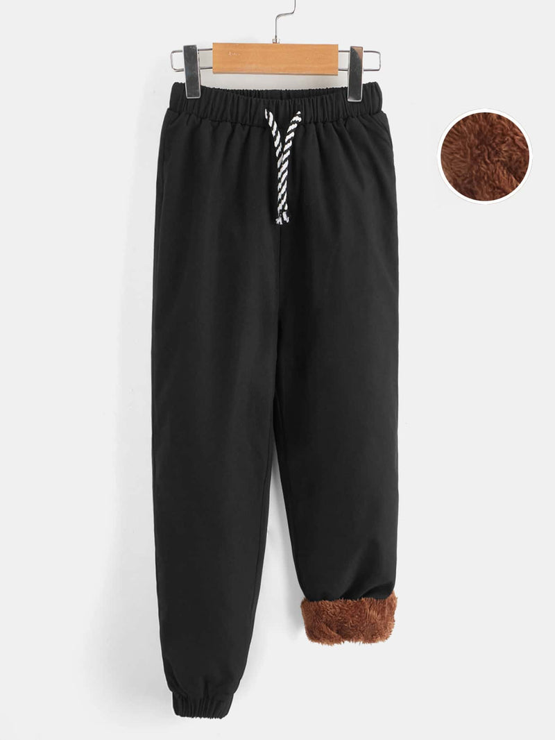 EZwear Pantalones de cintura con cordon con forro teddy