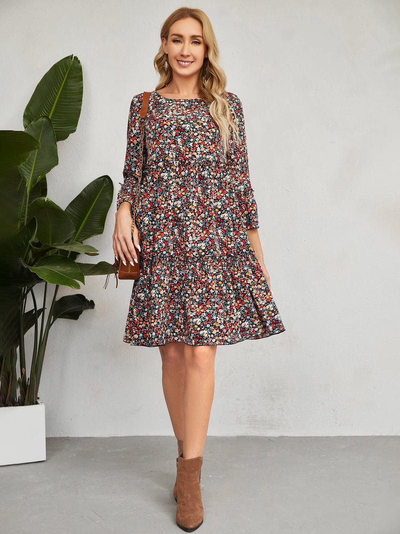 EMERY ROSE Vestido smock con estampado floral de manga amplia bajo con fruncido