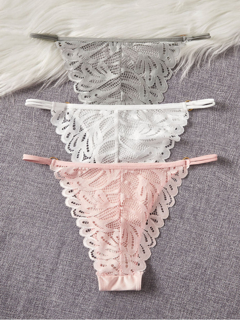 Conjunto De Lenceria Con Encaje Y Panty, 3 Unidades Por Paquete