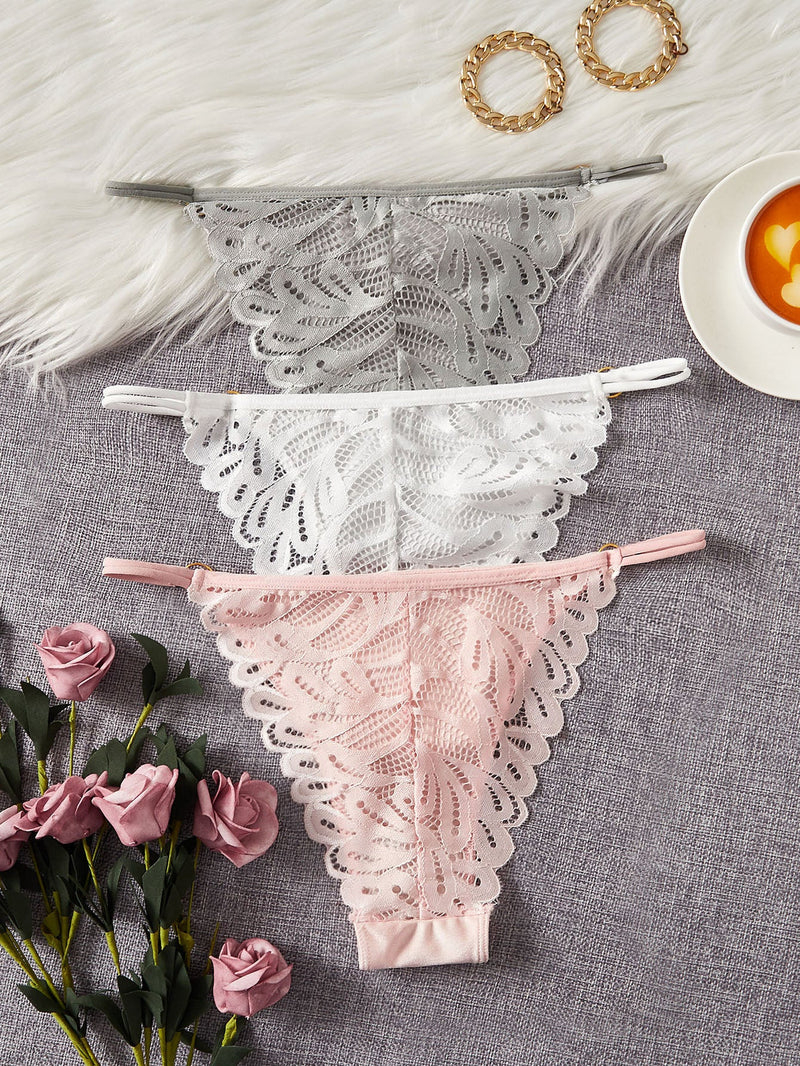 Conjunto De Lenceria Con Encaje Y Panty, 3 Unidades Por Paquete