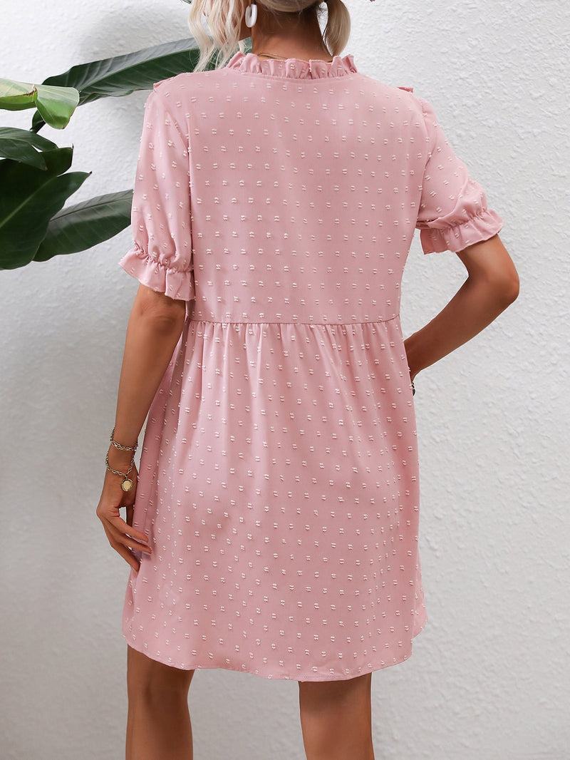 Frenchy Vestido smock de lunares ribete fruncido de manga farol