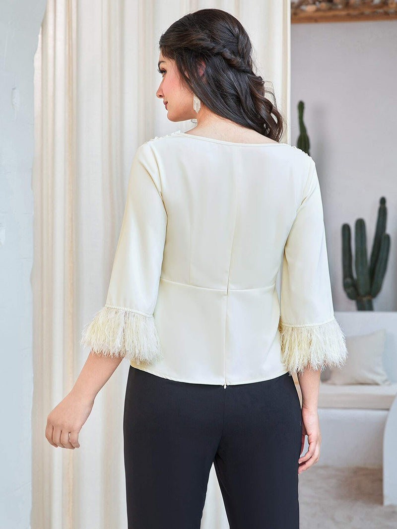 Blusa ribete con fleco unicolor