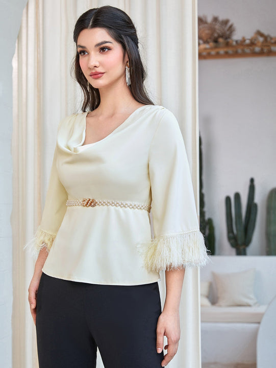 Modely Blusa ribete con fleco unicolor