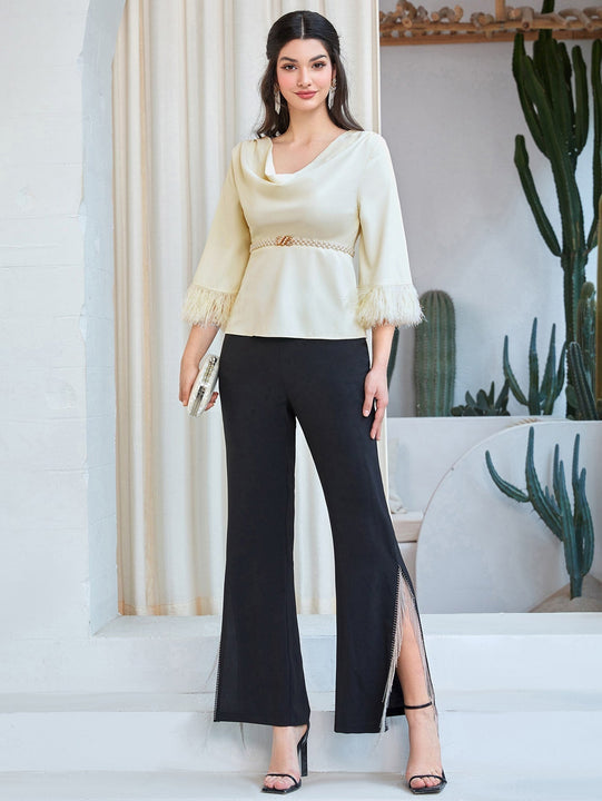 Modely Blusa ribete con fleco unicolor