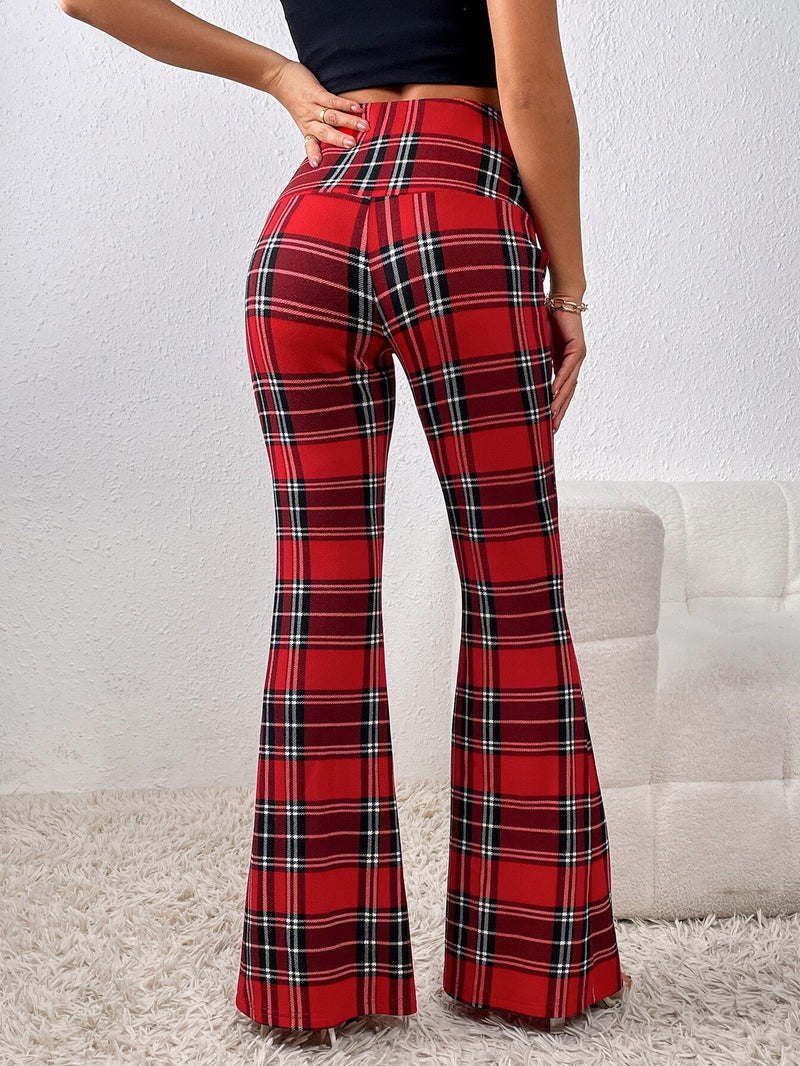 Essnce Pantalones acampanados con estampado de tartan