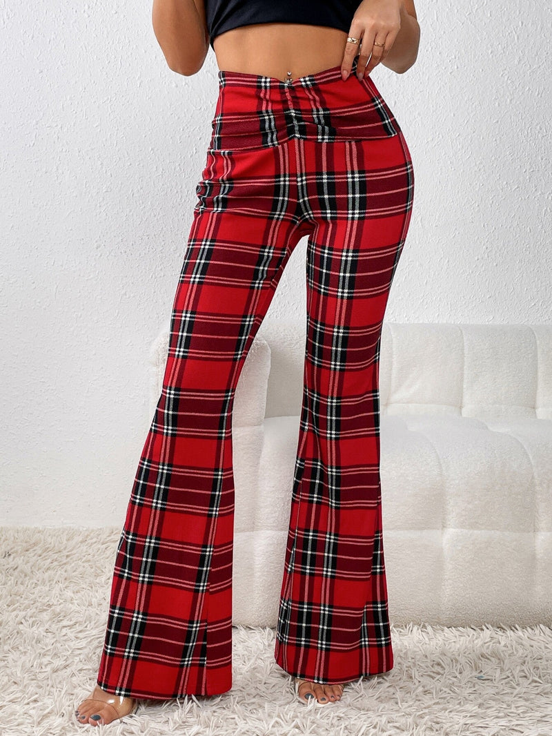 Essnce Pantalones acampanados con estampado de tartan