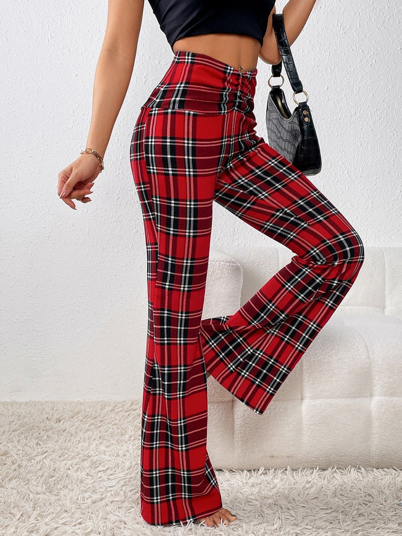 Essnce Pantalones acampanados con estampado de tartan