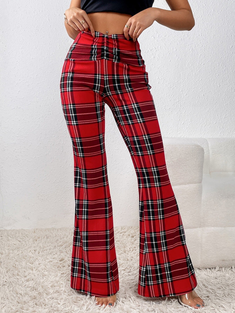 Essnce Pantalones acampanados con estampado de tartan