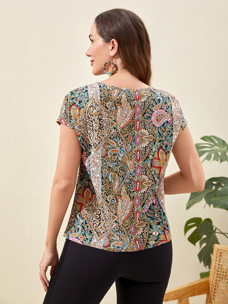 EMERY ROSE Blusa con estampado de paisley de manga murcielago