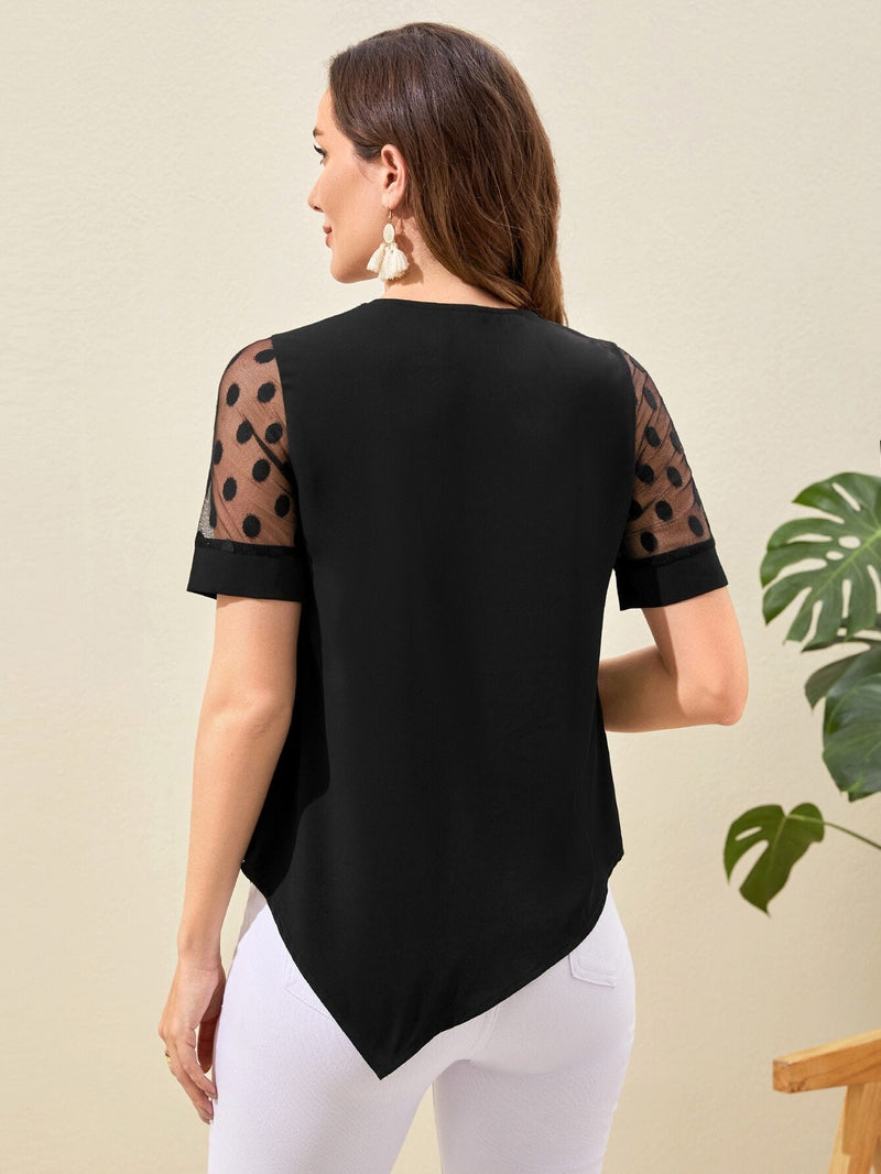 Blusa panel con malla jacquard de cuello de muesca