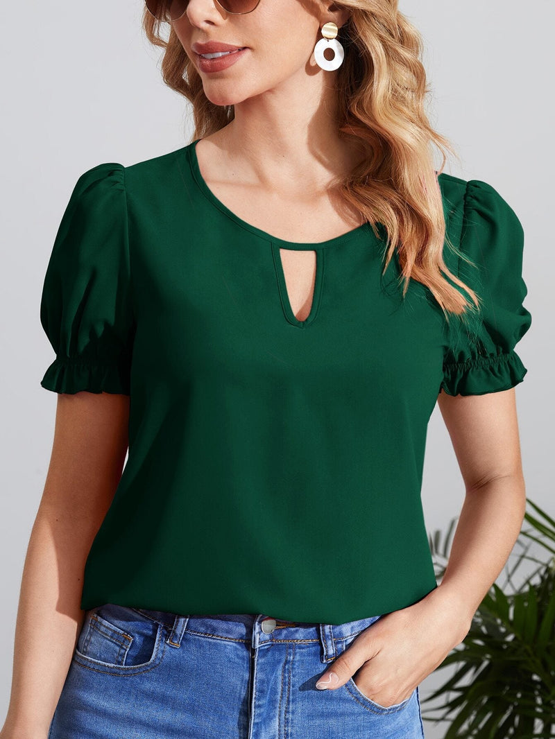 Blusa Verde Con Mangas Infladas Y Cuello De Cerradura