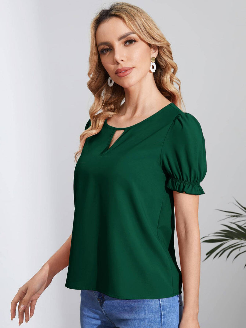 Blusa Verde Con Mangas Infladas Y Cuello De Cerradura