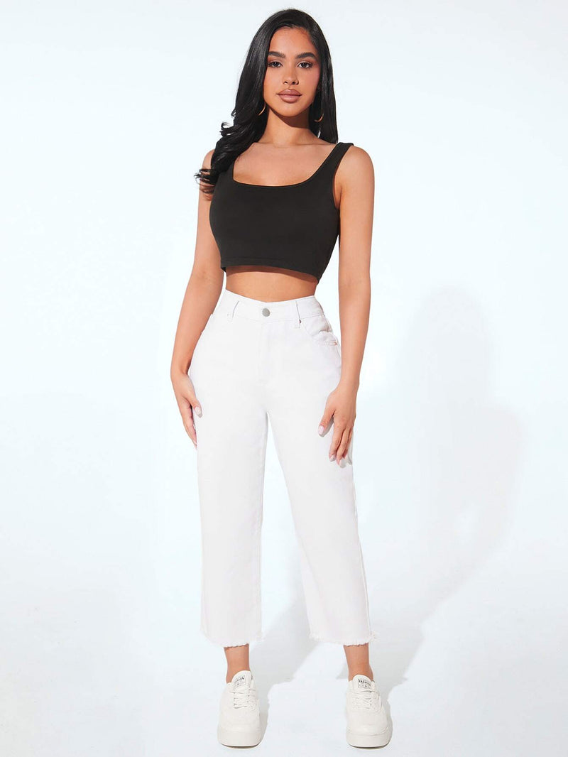 PETITE Jeans bajo crudo crop