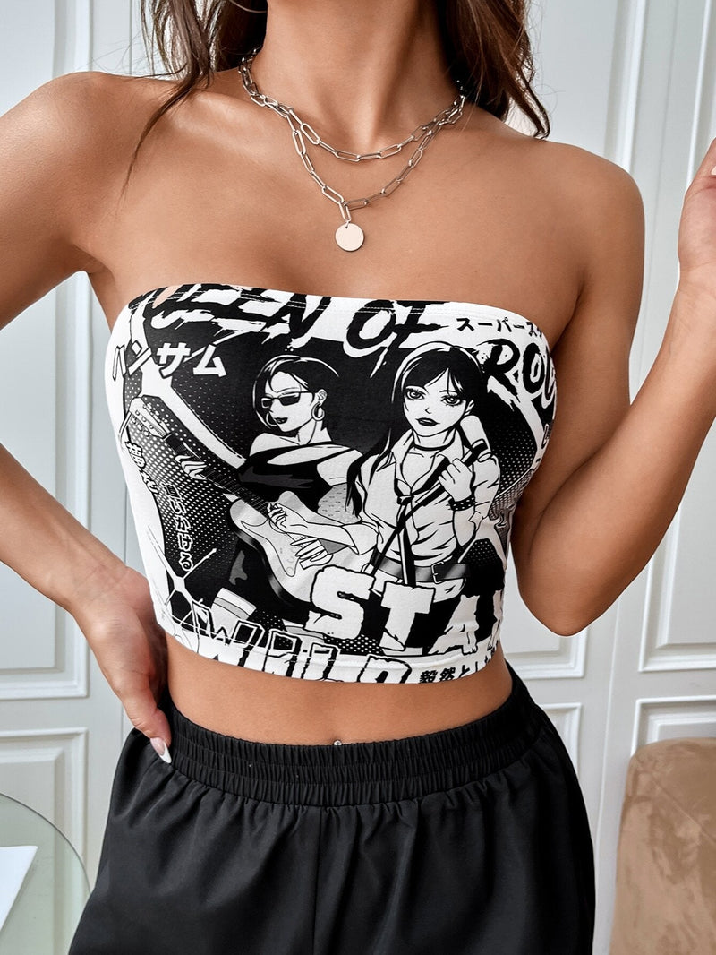 EZwear Top Brasier sin tirantes con estampado de figura