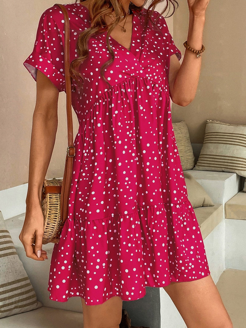 VCAY Vestido smock con estampado de lunares bajo con fruncido