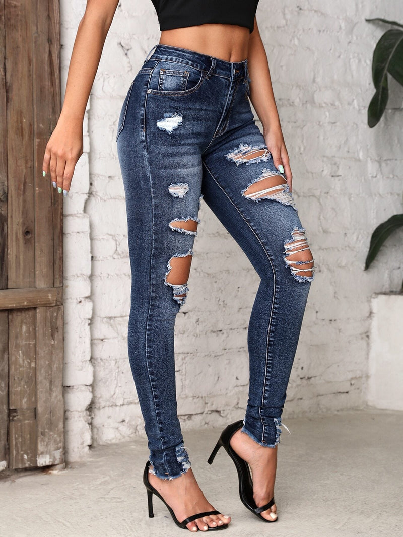 Tall Jeans ajustados desgarro de talle alto