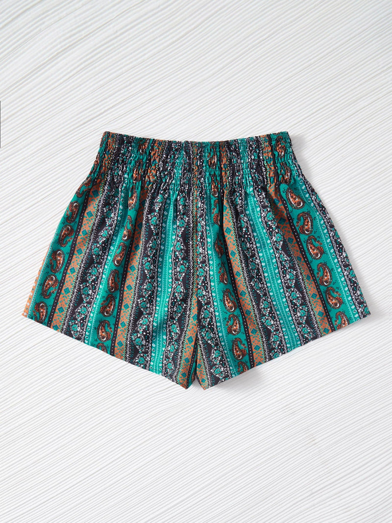 VCAY Shorts con estampado de paisley de cintura fruncido