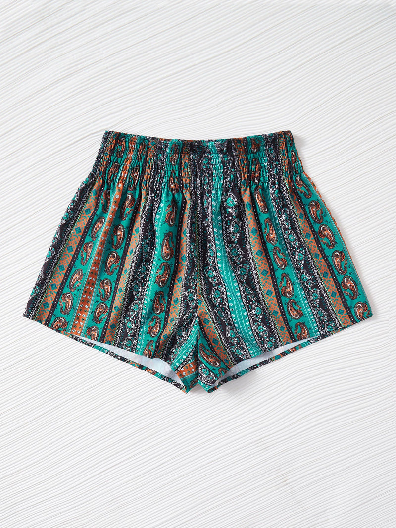 VCAY Shorts con estampado de paisley de cintura fruncido