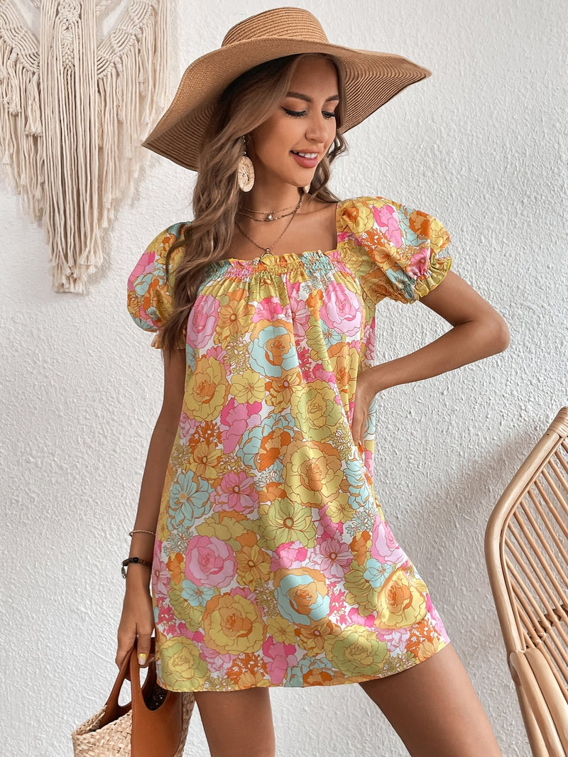 WYWH Vestido con estampado floral de manga farol