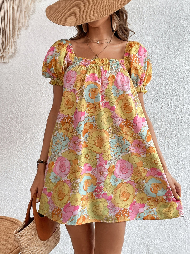 WYWH Vestido con estampado floral de manga farol