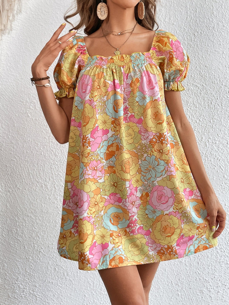 WYWH Vestido con estampado floral de manga farol