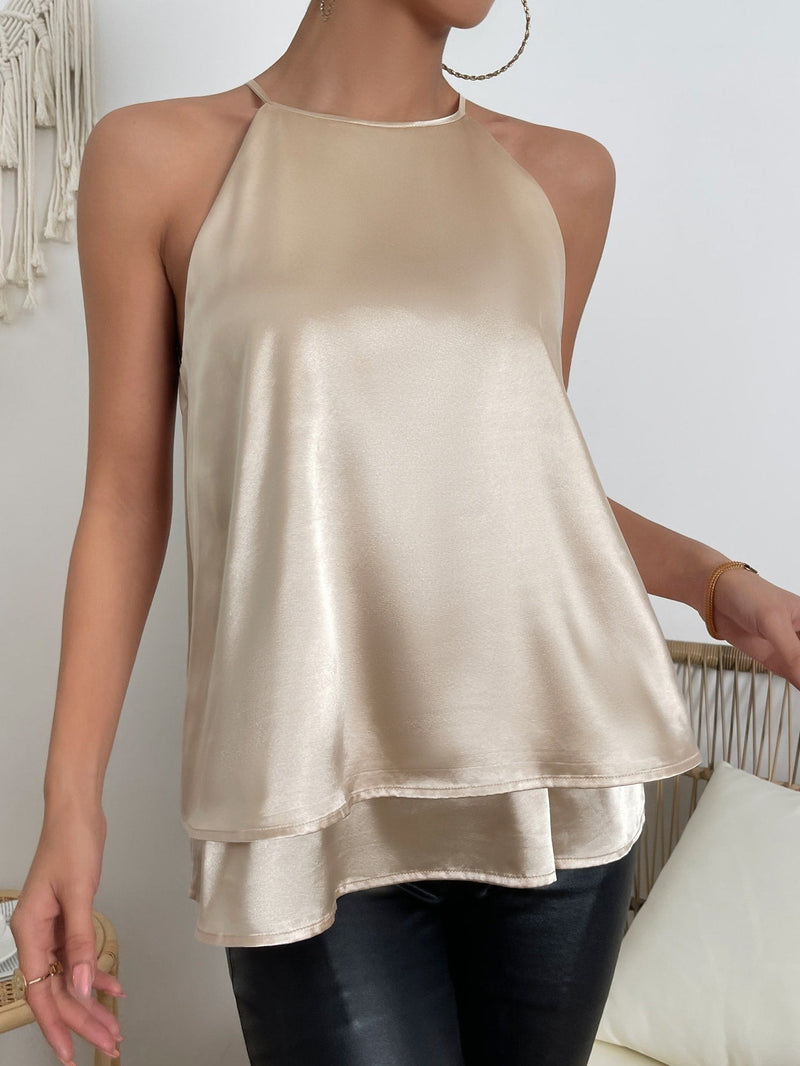 Prive Blusa unicolor de espalda con abertura de ojo de saten