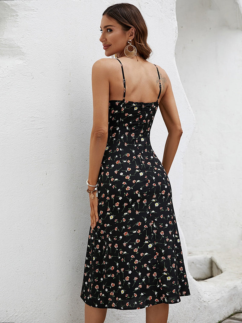 VCAY Vestido de tirantes con estampado floral de muslo con abertura