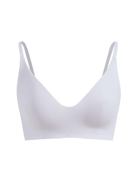 Leisure Sujetadores monocromaticos de alta elasticidad sin costuras diseno acanalado livianos y comodos-Blanco