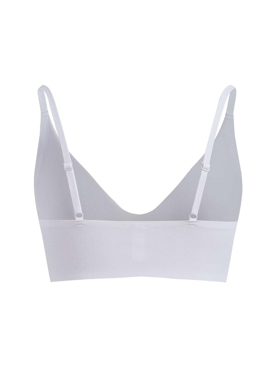 Leisure Sujetadores monocromaticos de alta elasticidad sin costuras diseno acanalado livianos y comodos-Blanco