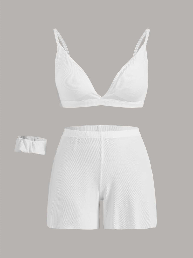 Leisure Juego De Bralette Y Pantalones Cortos Y Scrunchie Suave Y Transpirable En Forma De Triangulo-blanco