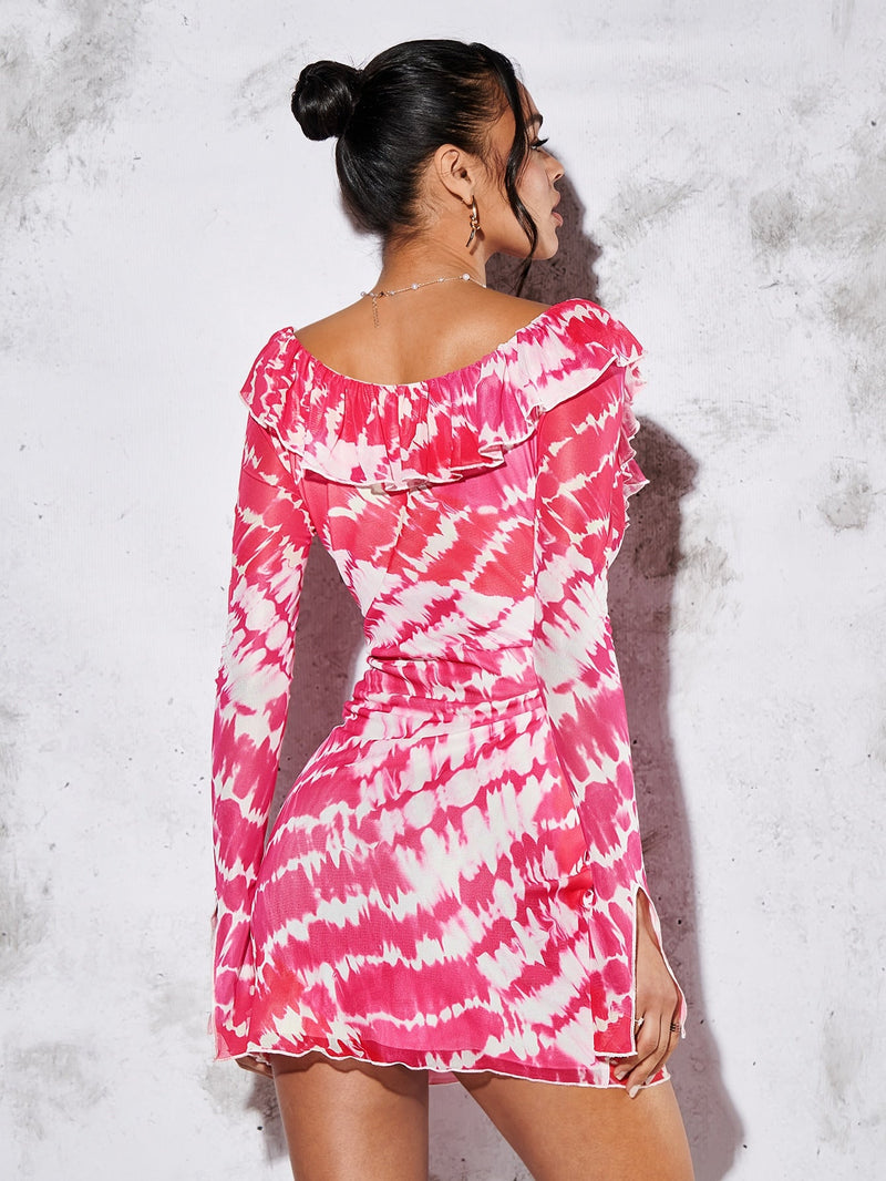 BAE Vestido ajustado de tie dye ribete con fruncido con cordon delantero