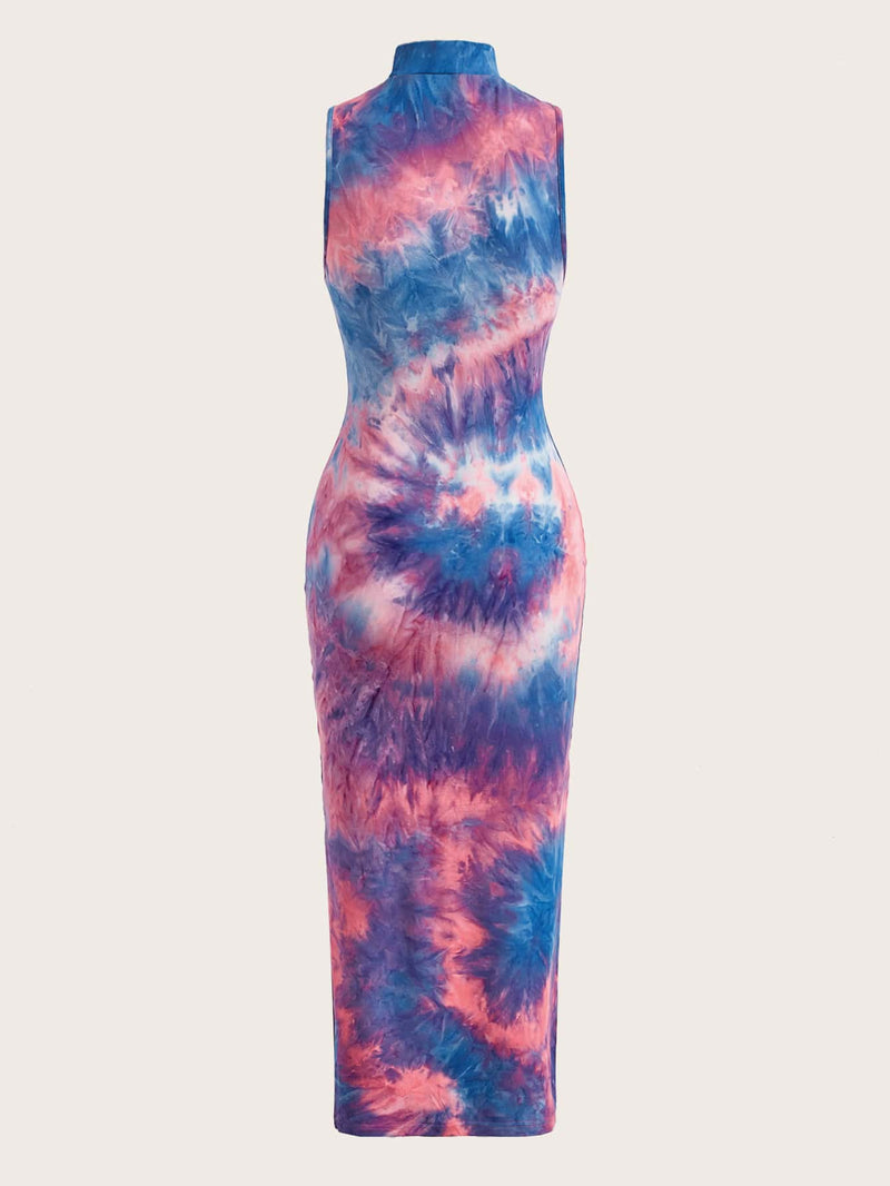 ROMWE PUNK Vestido de tie dye de cuello alto bajo con abertura