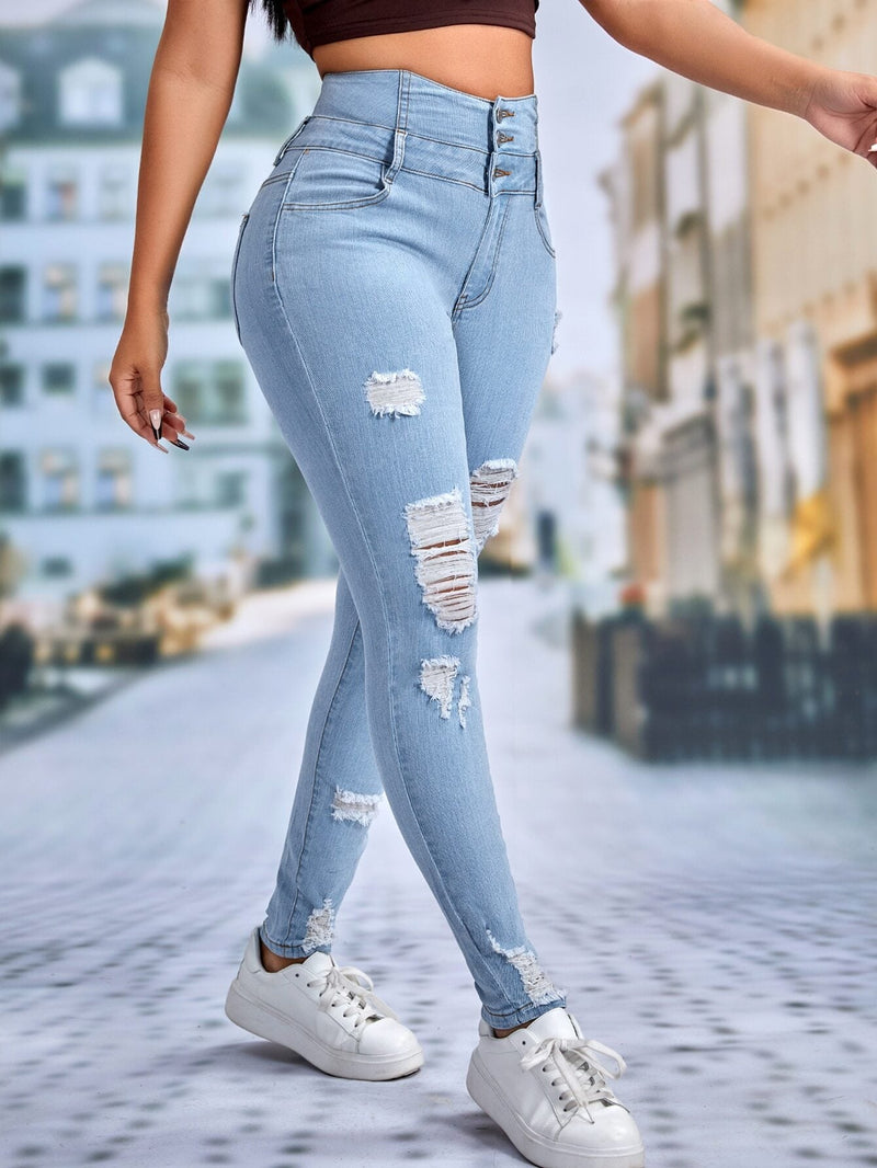 Essnce Jeans ajustados desgarro de talle alto