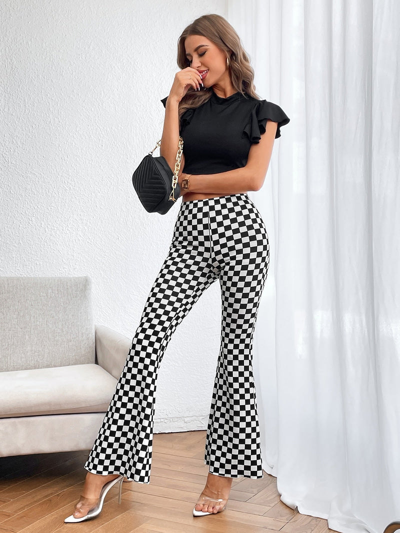 Prive Pantalones acampanados con estampado de cuadros