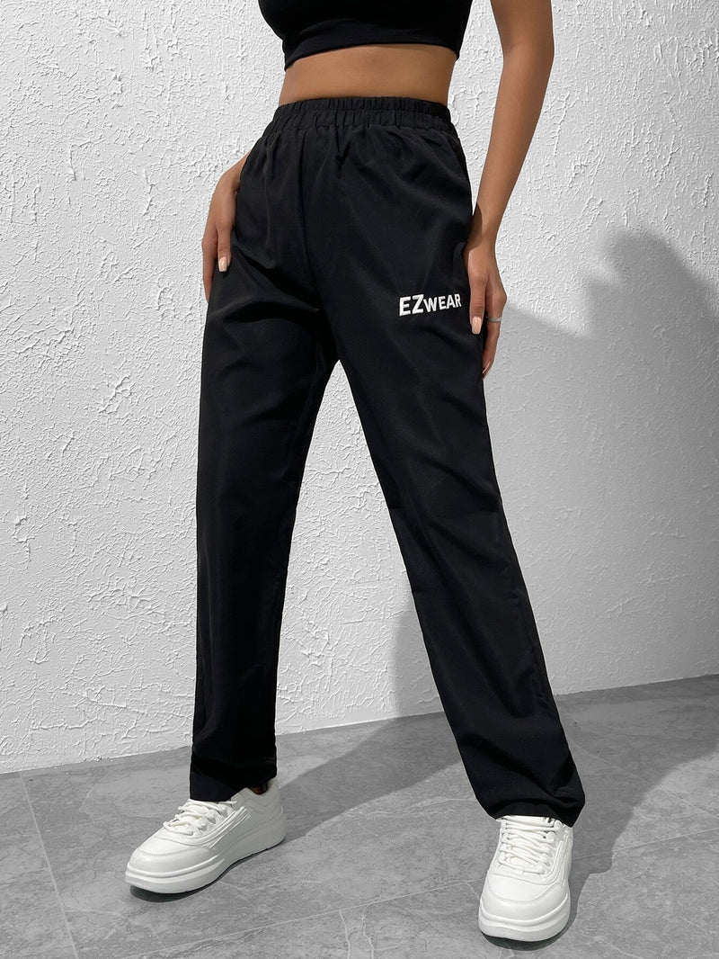 EZwear Pantalones con estampado de letra de cintura elastica