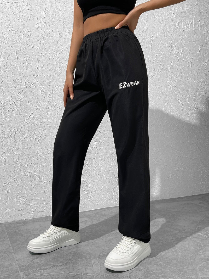 EZwear Pantalones con estampado de letra de cintura elastica