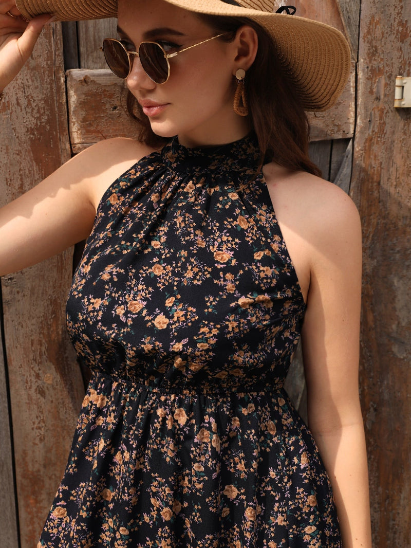 Clasi Vestido con estampado floral de cuello halter sin cinturon