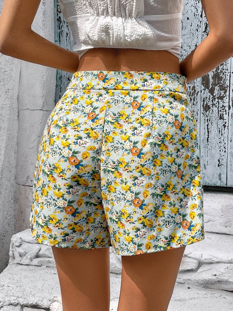 WYWH Shorts de talle alto con estampado floral