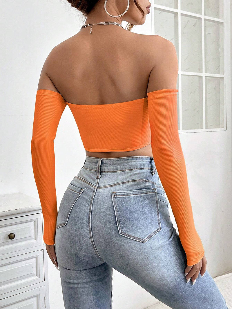 PETITE Top crop de hombros descubiertos