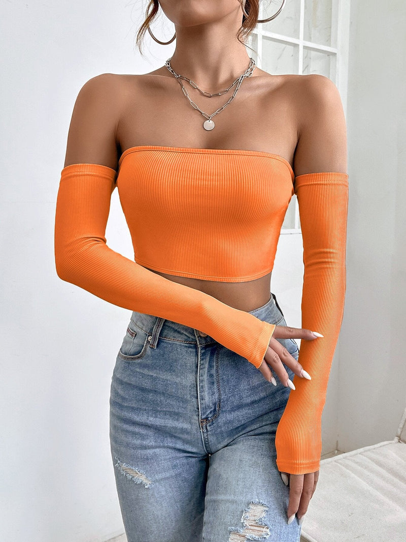 PETITE Top crop de hombros descubiertos